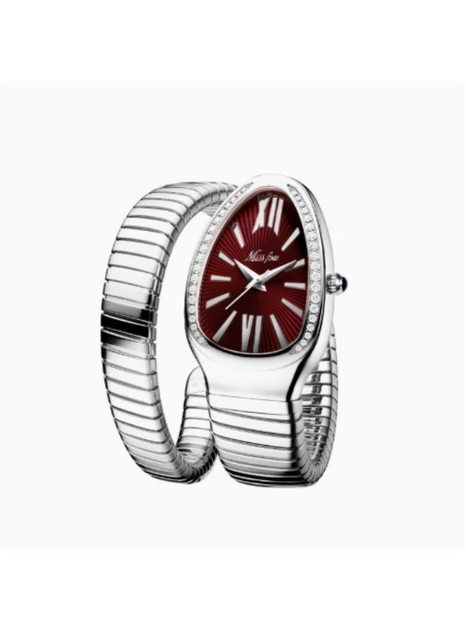 MISSFOX Serpentine Wrap Ladies Watch, Japanese Miyota Quartz, Diamond Bezel, Stainless Steel Bracelet Watch for Women - Image 1