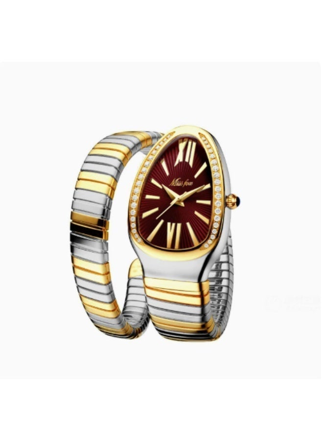 MISSFOX Serpentine Wrap Ladies Watch, Japanese Miyota Quartz, Diamond Bezel, Stainless Steel Bracelet Watch for Women - Image 2