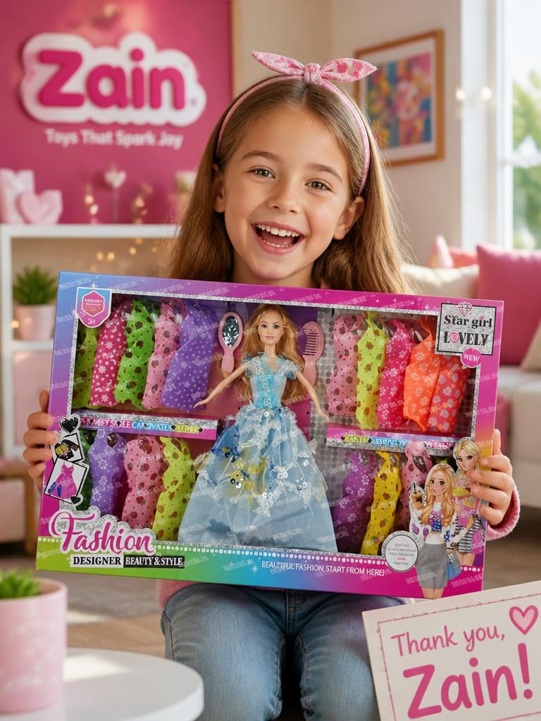 Zain Star Girl Lovely Fashion Designer Beauty Style Doll Playset Blonde Doll 18 Assorted Dresses Hair Brush Mirror - Image 4