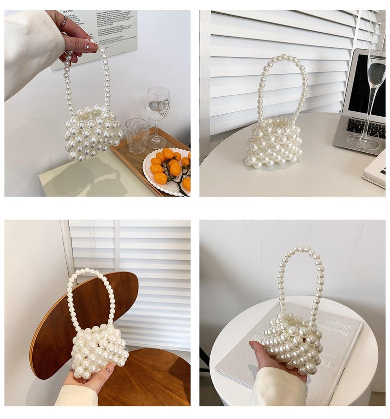 Amamcy Girls Mini White Pearl Purse Handbag Acrylic Beads Handbag Tiny Handbags Pearl Beaded Clutch Evening Bag for Women - Image 2