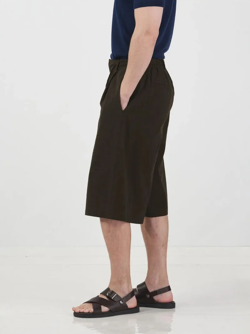 جيستو GIESTO Mid Waist Wide Leg Capri Shorts with Drawstring Waist