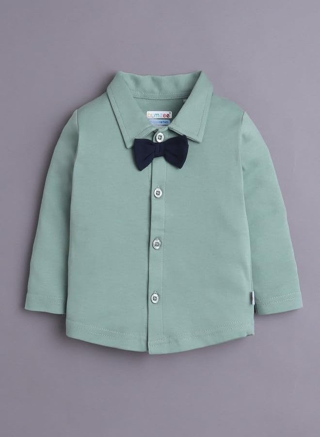BUMZEE Boys Cotton Full Sleeves Formal Set Beige & Green - 6-12 Months (Peb10799C-bge) - Image 2