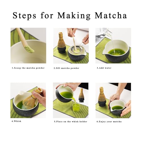 ChefBee 8PCS Matcha Whisk Set - Ceramic Matcha Tea Bowl Kit Set Includes Bowl, Whisk and Chasen Holder, Sifter, Bamboo Spoon & Scoop, Scoop Rest, Tea Towel, Christmas Macha Gift for Beginners Lovers - Image 5