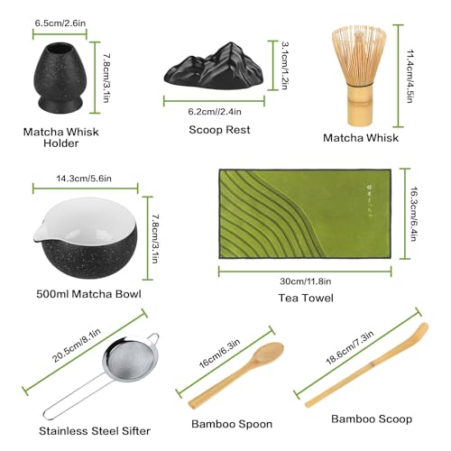 ChefBee 8PCS Matcha Whisk Set - Ceramic Matcha Tea Bowl Kit Set Includes Bowl, Whisk and Chasen Holder, Sifter, Bamboo Spoon & Scoop, Scoop Rest, Tea Towel, Christmas Macha Gift for Beginners Lovers - Image 2