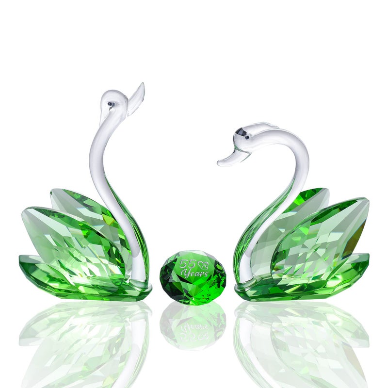 YWHL 55th Wedding Anniversary Decorations 55 Year Anniversary Swan Gifts for Parents Emerald Wedding Gifts Her Him Emerald Green Swan