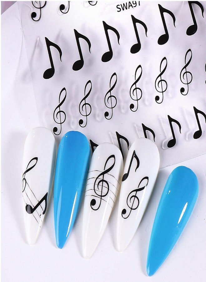 TailaiMei Music Nail Stickers, 3D Gold Black White Design Self-Adhesive Nail Art Decals for DIY Nail Decorations (510) - Image 3