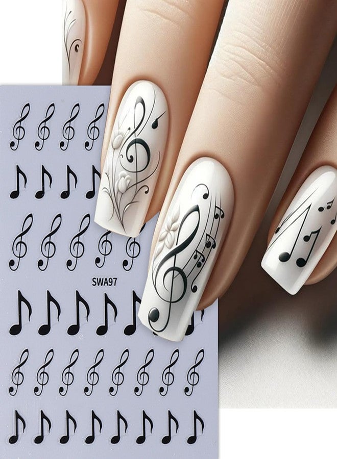 TailaiMei Music Nail Stickers, 3D Gold Black White Design Self-Adhesive Nail Art Decals for DIY Nail Decorations (510) - Image 2