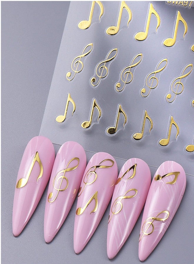 TailaiMei Music Nail Stickers, 3D Gold Black White Design Self-Adhesive Nail Art Decals for DIY Nail Decorations (510) - Image 4