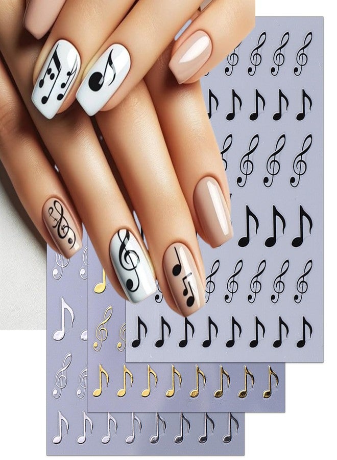 TailaiMei Music Nail Stickers, 3D Gold Black White Design Self-Adhesive Nail Art Decals for DIY Nail Decorations (510) - Image 1