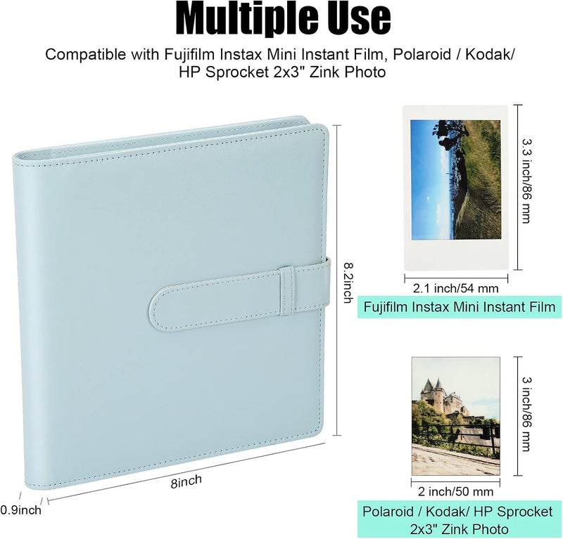 Veicevol 256 Pockets Photo Album for Fujifilm Instax Mini Camera, Leather Cover Photo Book for Polaroid Pictures, 2x3 Photo Album for Fujifilm Instax Mini 12 11 9 40 90 8 7 Evo LiPlay Instant Camera (Blue) - Image 2