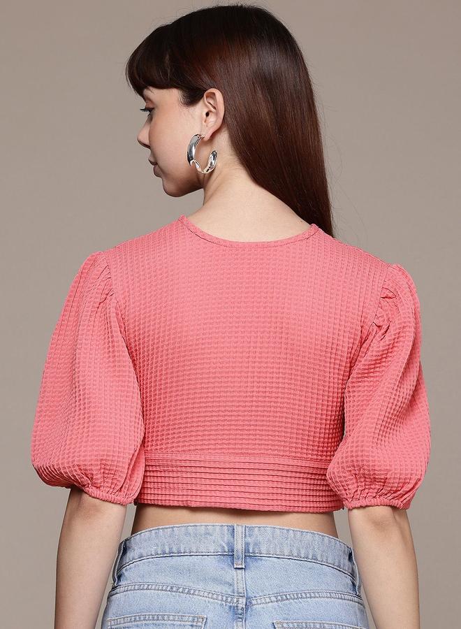 مرفوعة بلوزة قصيرة بنسيج محبوك - Image 5
