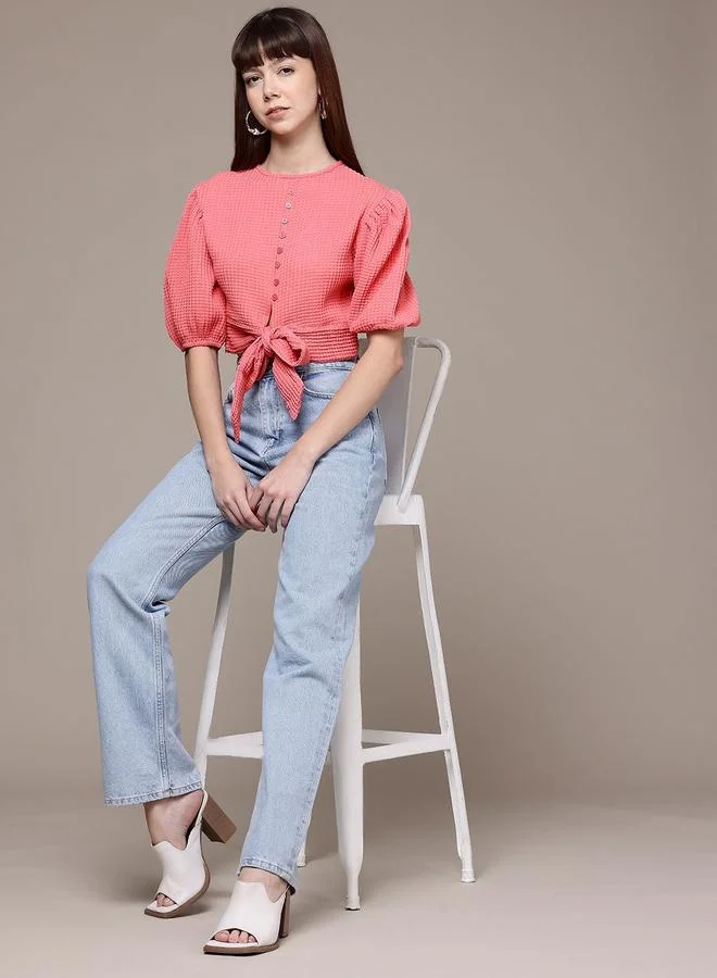 Freehand  Freehand Women Pink Textured Crop Top for Women | Best Price UAE
