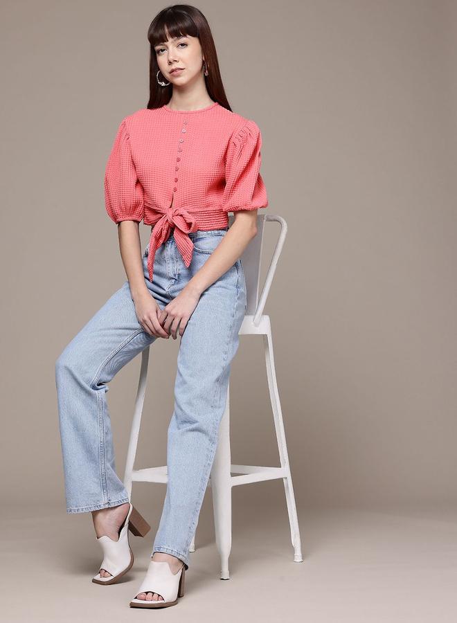 مرفوعة بلوزة قصيرة بنسيج محبوك - Image 4