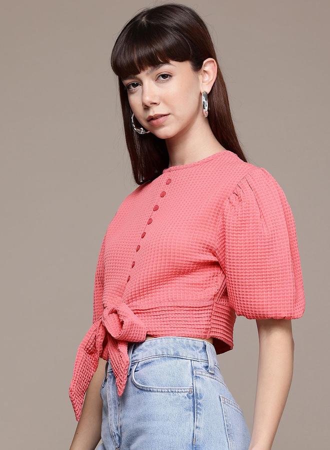 مرفوعة بلوزة قصيرة بنسيج محبوك - Image 1