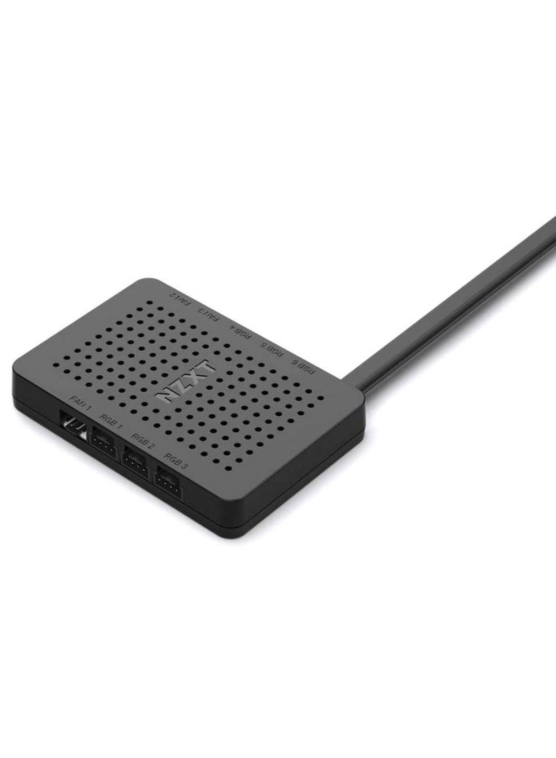 ان زد اكس تي وحدة تحكم RGB والمراوح، موزع رقمي ذكي بثلاث قنوات للمراوح (تيار مستمر وتعديل عرض النبضة)، 6 قنوات LED RGB (حتى 40 مصباح LED لكل قناة)، تكامل برنامج CAM، مزود بمنفذ SATA وUSB 2.0، تركيب مغناطيسي، يدعم ملحقات NZXT RGB فقط، أسود | AC-CRFR0-B1 - Image 1