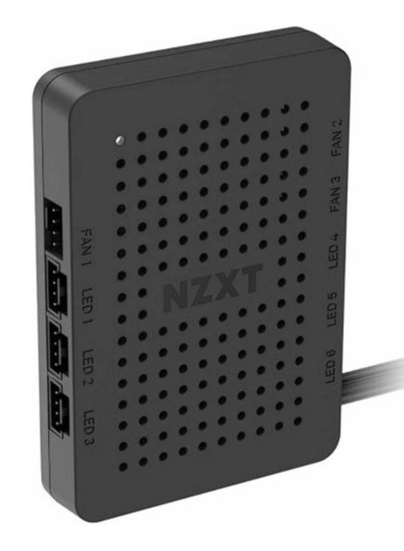 ان زد اكس تي وحدة تحكم RGB والمراوح، موزع رقمي ذكي بثلاث قنوات للمراوح (تيار مستمر وتعديل عرض النبضة)، 6 قنوات LED RGB (حتى 40 مصباح LED لكل قناة)، تكامل برنامج CAM، مزود بمنفذ SATA وUSB 2.0، تركيب مغناطيسي، يدعم ملحقات NZXT RGB فقط، أسود | AC-CRFR0-B1 - Image 2