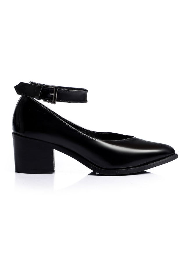 Mr.joe - Verne Oval Toe Cap Buckle Closure Mid Heels Pumps For Women Black 3981 - Image 1