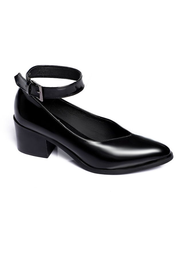 Mr.joe - Verne Oval Toe Cap Buckle Closure Mid Heels Pumps For Women Black 3981 - Image 1