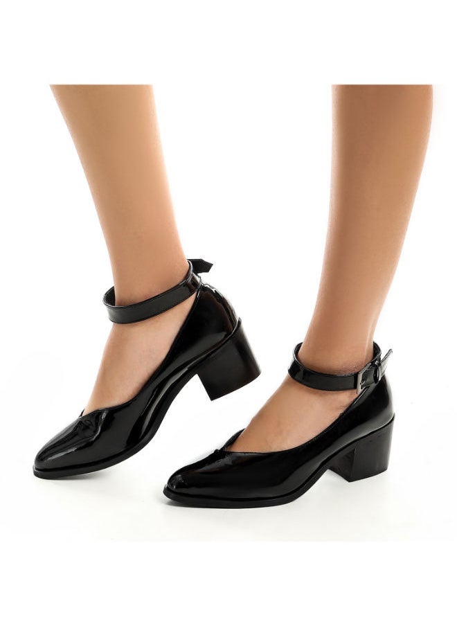 Mr.joe - Verne Oval Toe Cap Buckle Closure Mid Heels Pumps For Women Black 3981 - Image 1