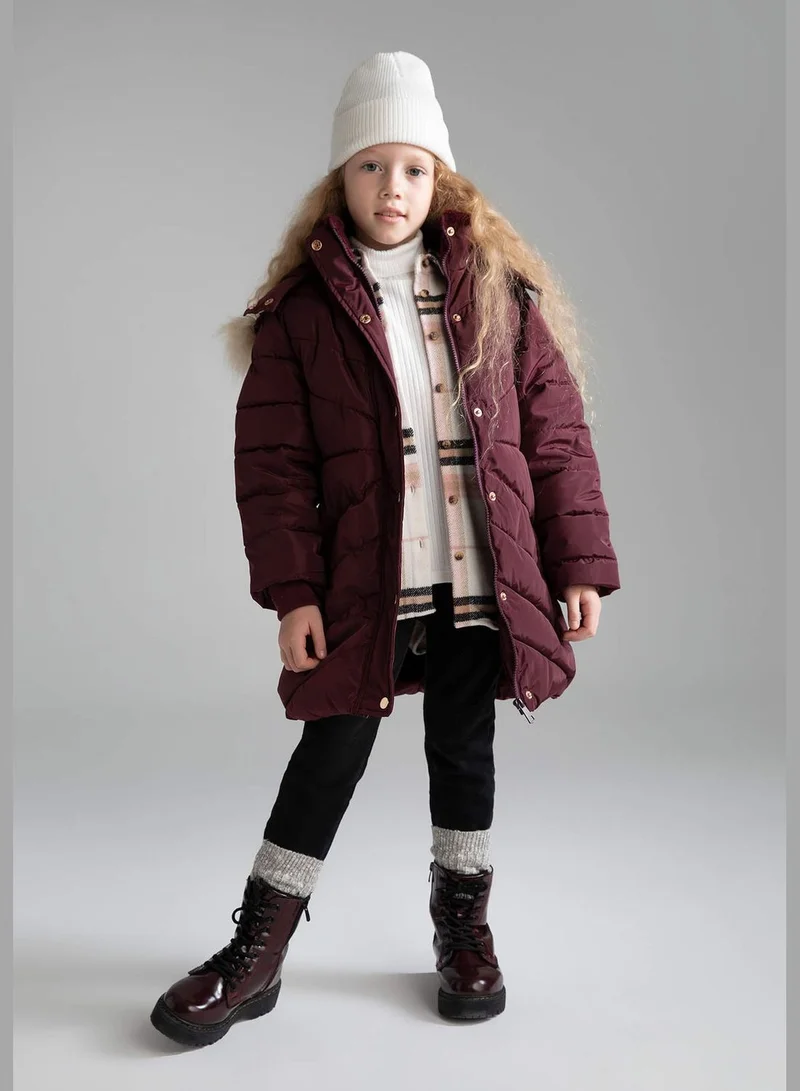 DeFacto Hooded Long Sleeve Coat With Belt Detailed