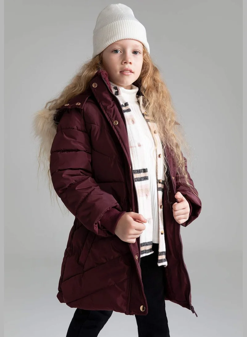 DeFacto Hooded Long Sleeve Coat With Belt Detailed