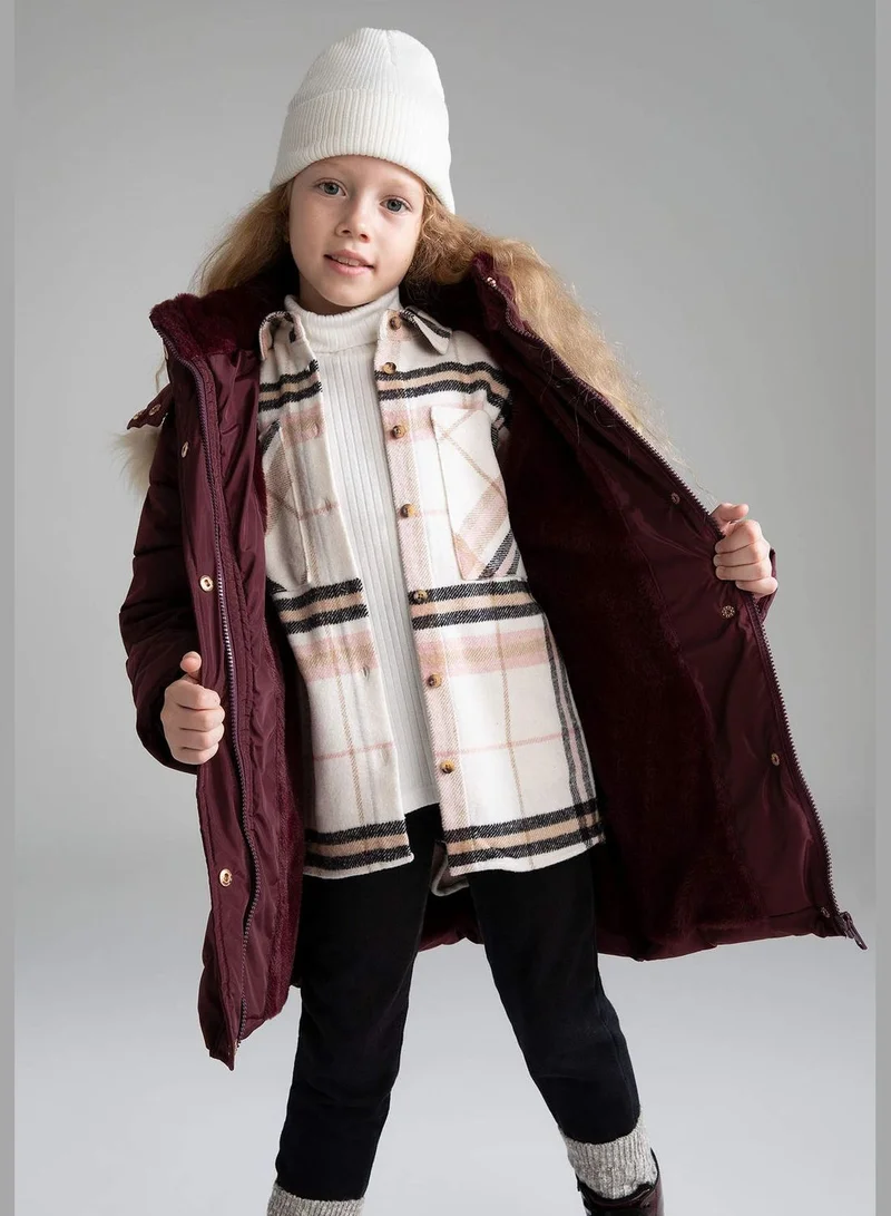 DeFacto Hooded Long Sleeve Coat With Belt Detailed