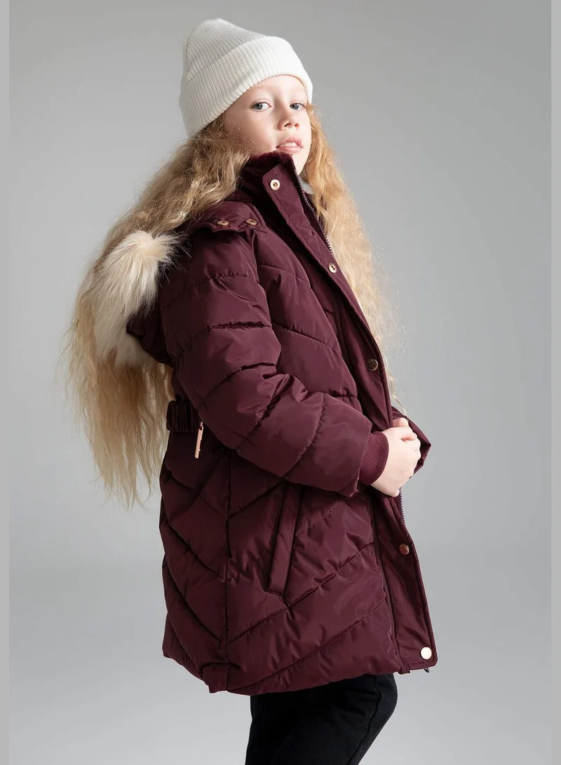 DeFacto Hooded Long Sleeve Coat With Belt Detailed