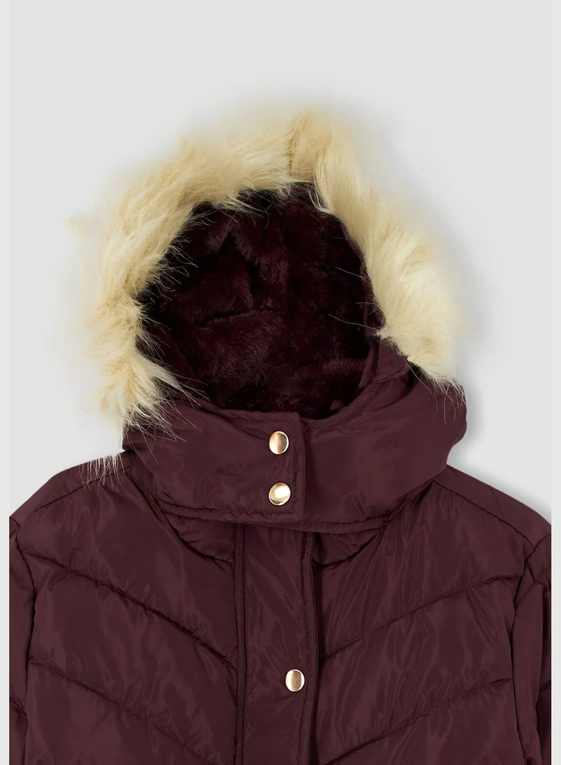 DeFacto Hooded Long Sleeve Coat With Belt Detailed