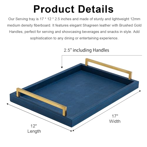 XIGEXIGE Navy Blue Decorative Serving Tray, Shagreen Leather Coffee Table Tray, Rectangle for Home Decor - Image 4
