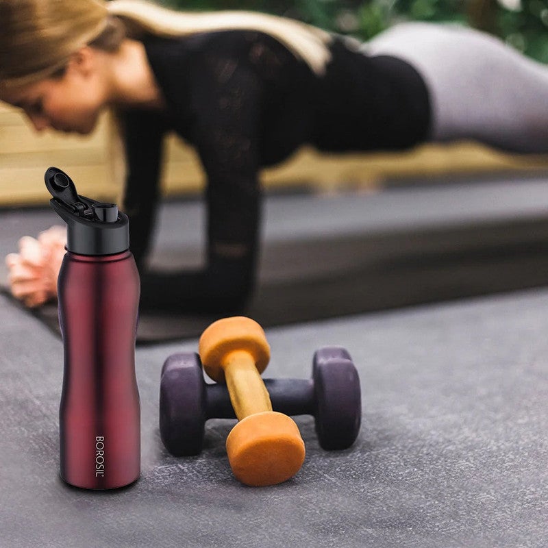 BOROSIL زجاجة ماء من الفولاذ المقاوم للصدأ Grip-n-Sip، مارون 1 لتر - Image 3