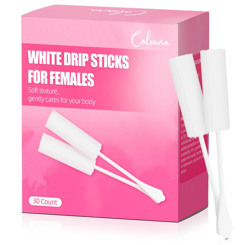 Calvana (30-Pack) Calvana White Drip Sticks For Females  Drip Stick Absorbing Sponge  Awkward Essentials  Soft And Comfortable Design  Long Handle Easy Grip  Individually Packaged - Image 1