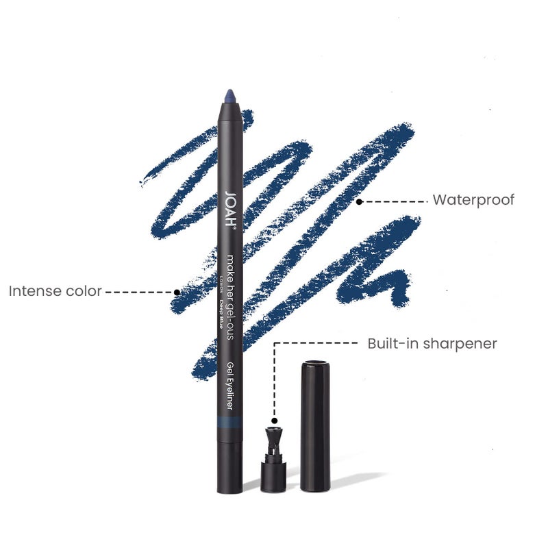 JOAH Make Her Gel-ous Gel Eyeliner with Self-Sharpening Pencil, Waterproof & Long-Lasting Intense Color Definition & Finish, Creamy No-Tug Formula - Deep Blue - Image 2