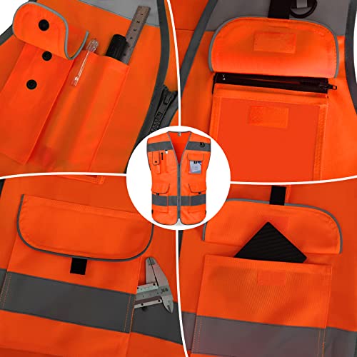 TCCFCCT High Visibility Vest 9 Pockets Hi Vis Reflective Safety Vest for Men Women, Construction Vest with Reflective Strips, Meets ANSI/ISEA Standards, (Orange, Small) - Image 4