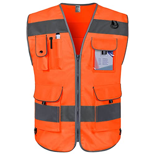 TCCFCCT High Visibility Vest 9 Pockets Hi Vis Reflective Safety Vest for Men Women, Construction Vest with Reflective Strips, Meets ANSI/ISEA Standards, (Orange, Small) - Image 1