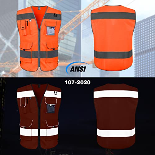 TCCFCCT High Visibility Vest 9 Pockets Hi Vis Reflective Safety Vest for Men Women, Construction Vest with Reflective Strips, Meets ANSI/ISEA Standards, (Orange, Small) - Image 2