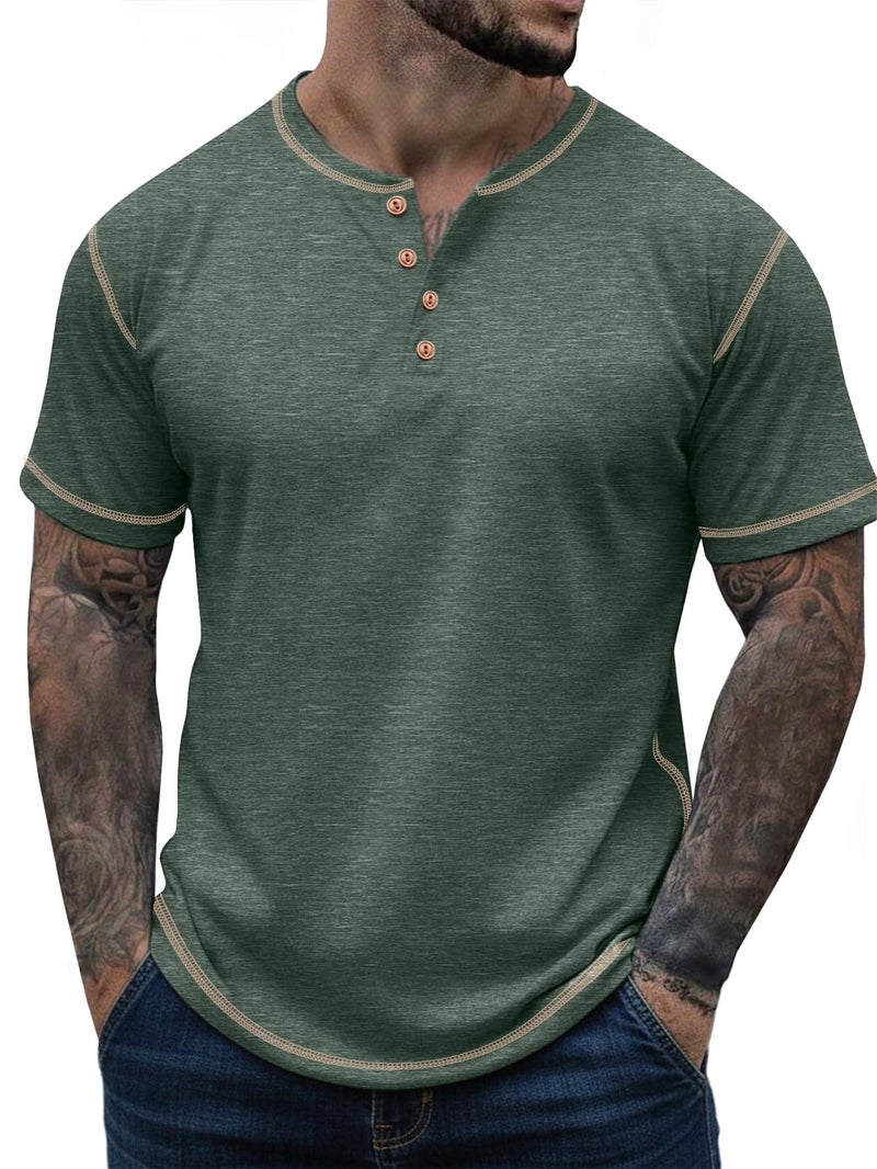 Sailwind Mens Henley Shirts Casual Lightweight Summer T-Shirt Cotton Maverick Short Sleeve Green - Image 1