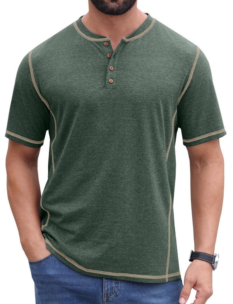 Sailwind Mens Henley Shirts Casual Lightweight Summer T-Shirt Cotton Maverick Short Sleeve Green - Image 5