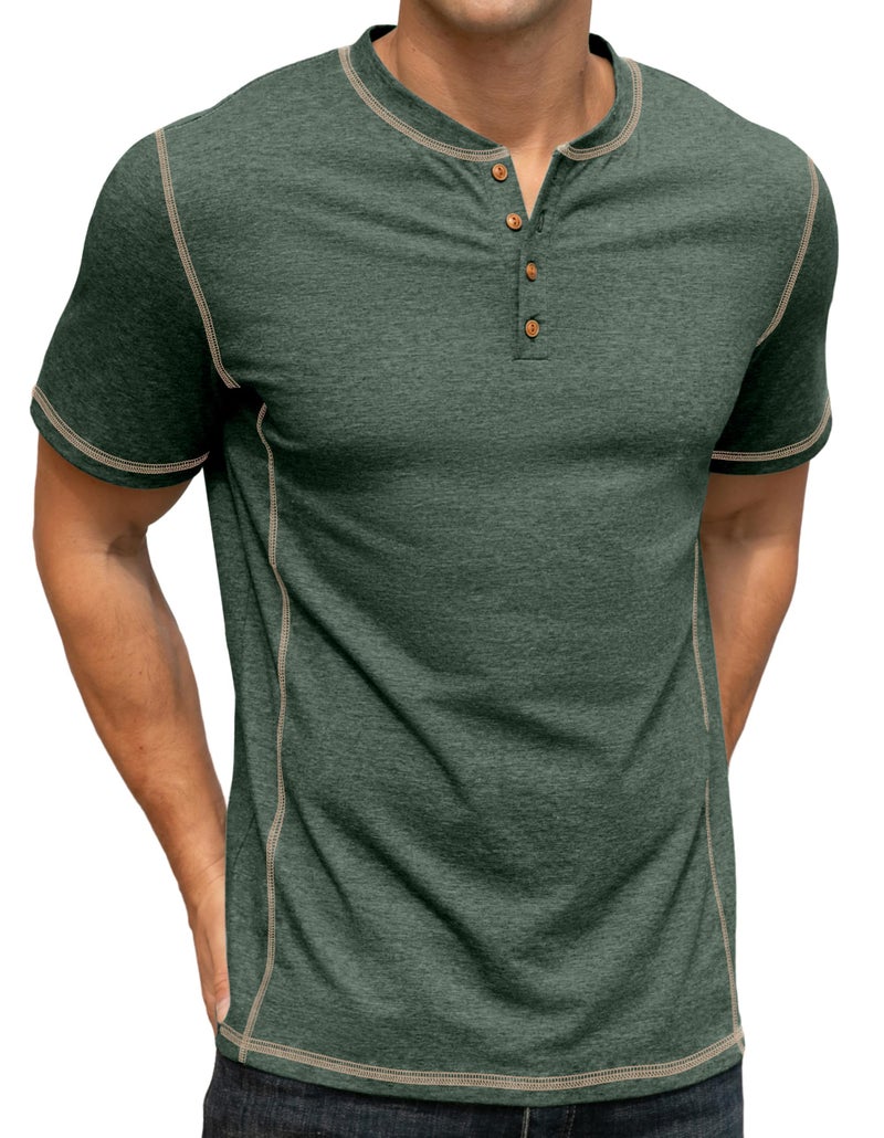 Sailwind Mens Henley Shirts Casual Lightweight Summer T-Shirt Cotton Maverick Short Sleeve Green - Image 4