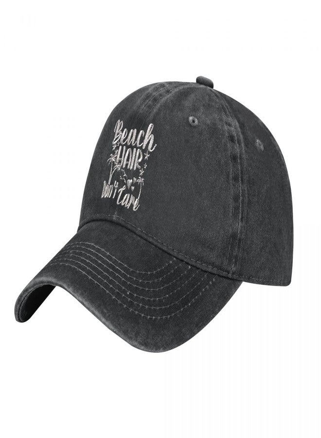 MOLIAN Beach Hair Don't Care Embroidered Baseball Cap for Men Women - Adjustable Cotton Washed Dad Hat Black - Image 2
