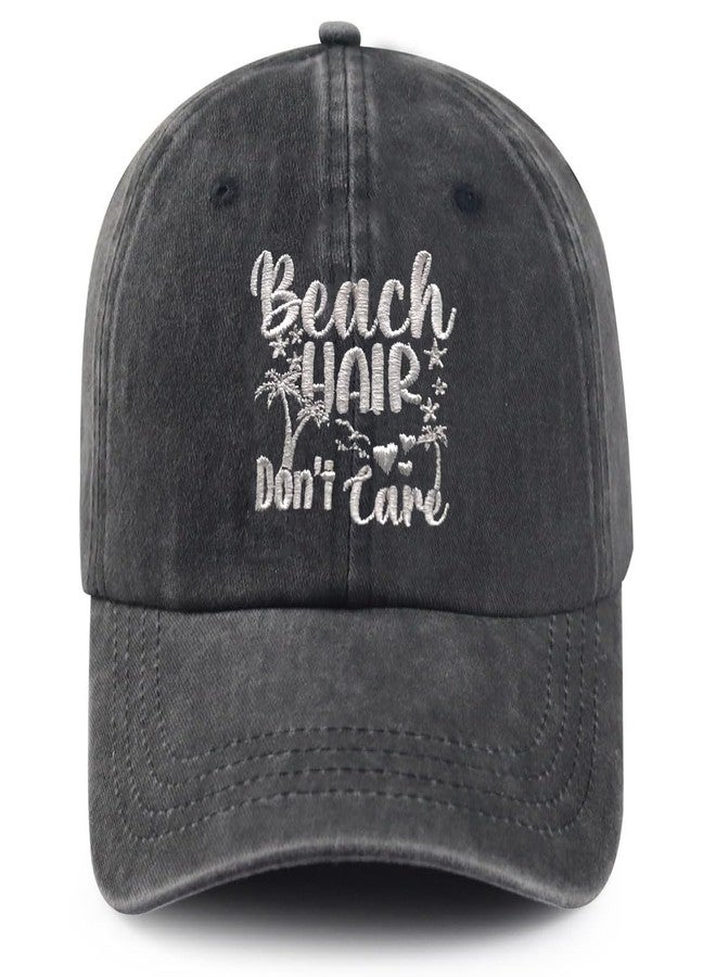 MOLIAN Beach Hair Don't Care Embroidered Baseball Cap for Men Women - Adjustable Cotton Washed Dad Hat Black - Image 1