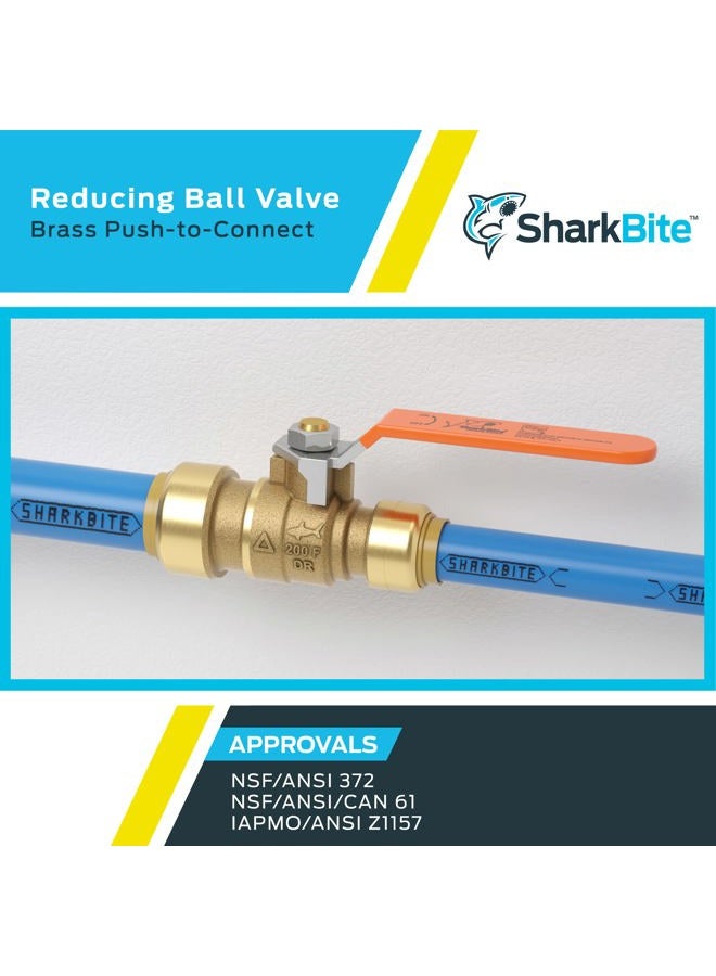 SharkBite 3/4 Inch x 1/2 Inch Ball Valve, Push to Connect Brass Fitting, Water Shut Off, PEX Pipe, Copper, CPVC, PE-RT, HDPE, 22973LF - Image 5