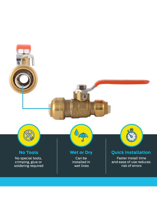 SharkBite 3/4 Inch x 1/2 Inch Ball Valve, Push to Connect Brass Fitting, Water Shut Off, PEX Pipe, Copper, CPVC, PE-RT, HDPE, 22973LF - Image 3