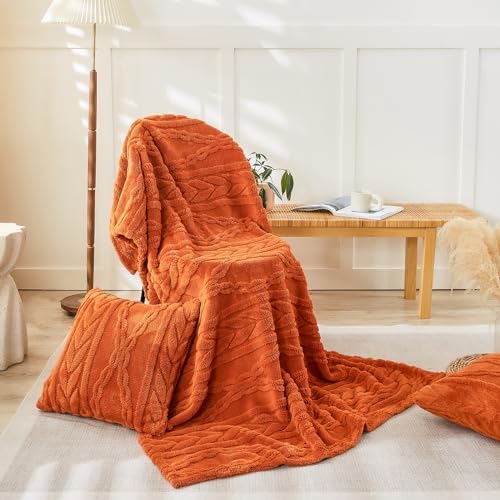 YUSOKI Sherpa Throw Blanket(Without Pillows)-3D Stylish Design Super Soft Cozy Blanket Plush Fluffy Blankets for Teen Girls Women Couch Bed Sofa Chair Gift(Burnt Orange,50"x65") - Image 3