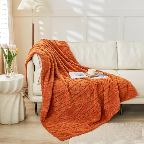 YUSOKI Sherpa Throw Blanket(Without Pillows)-3D Stylish Design Super Soft Cozy Blanket Plush Fluffy Blankets for Teen Girls Women Couch Bed Sofa Chair Gift(Burnt Orange,50"x65") - Image 1