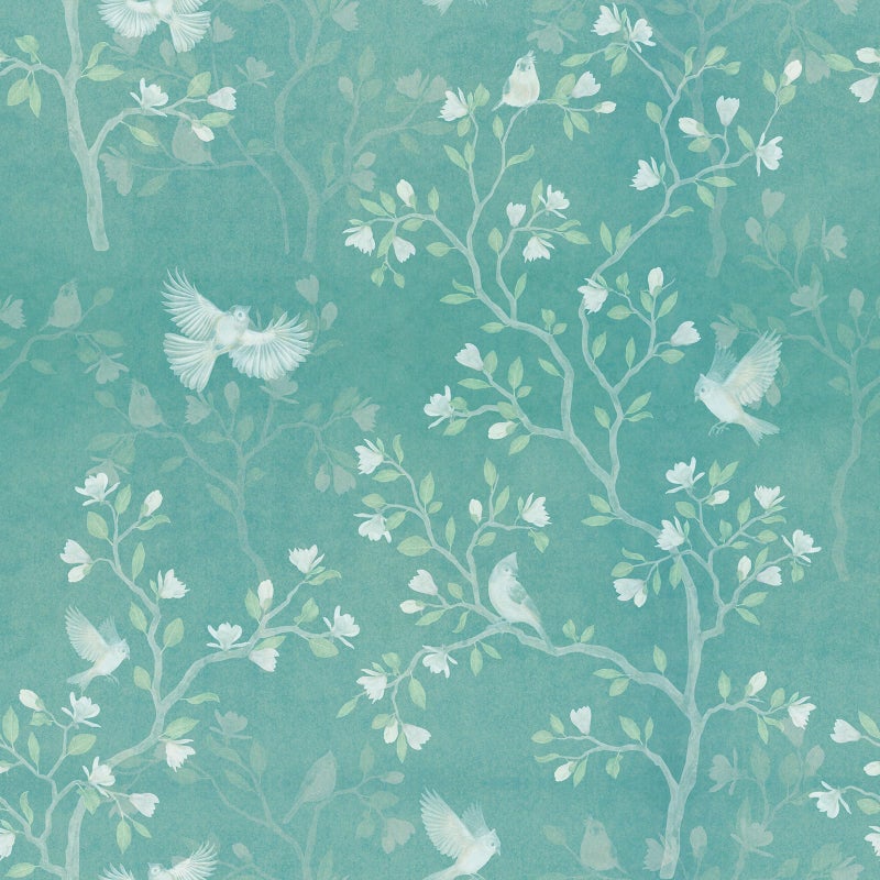 VaryStyle 177x118 Teal Green Floral Wallpaper Turquoise Magnolia Tree Bird Floral Peel and Stick Wallpaper Green Forest Contact Paper for Cabinets Self Adhesive Removable Vinyl for Bathroom Bedroom - Image 2