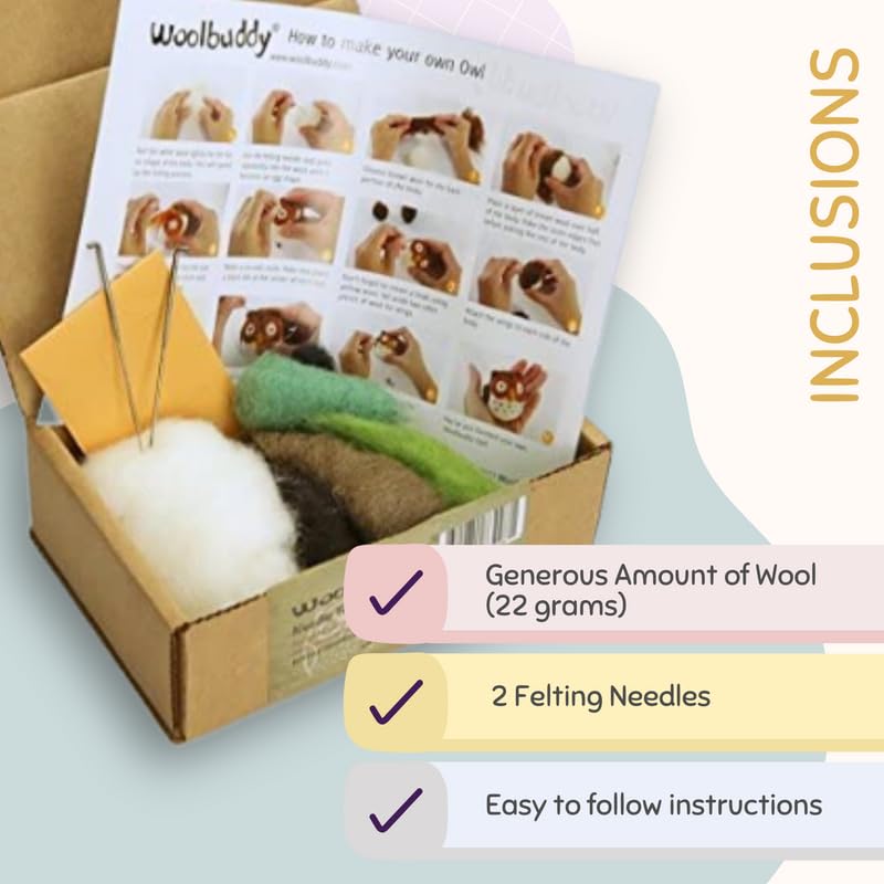 Woolbuddy Owl Needle Felting Kit for Beginners – DIY Animal Craft Kit with Wool, Needles & Photo Instructions – Fun Project for Adults & Kids - Image 4