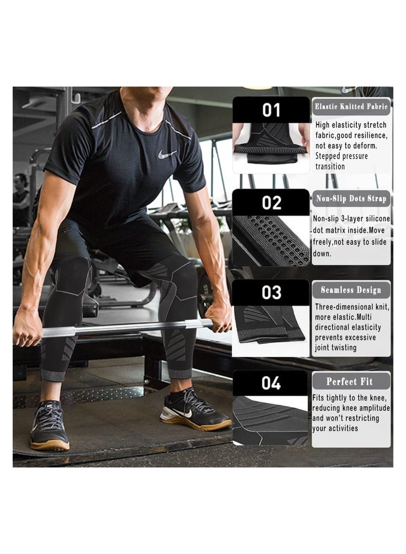 SOLARAE سليد ضغط الساق الطويل للرجال - دعامة للركبة لتخفيف الألم، الجري، التهاب المفاصل، دعم الرباط الصليبي الأمامي - L - Image 2