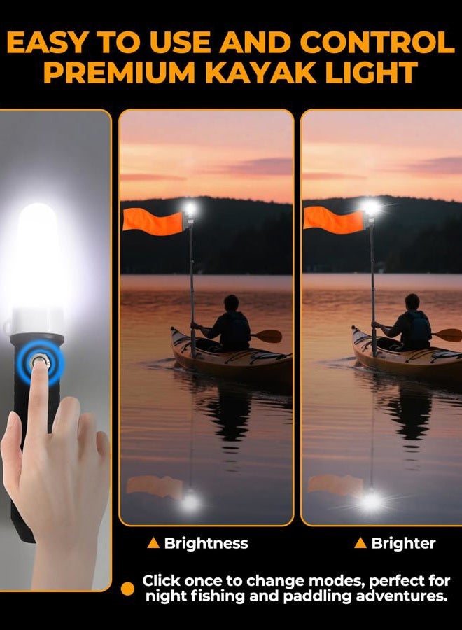 Tavaray Kayak Lights With Orange Flag Pole Kit, 360° Led White Boat Lights, 55.5" Height Battery Powered Navigation Light for Night Kayaking Fishing Paddling, Kayak Accessories - Image 2