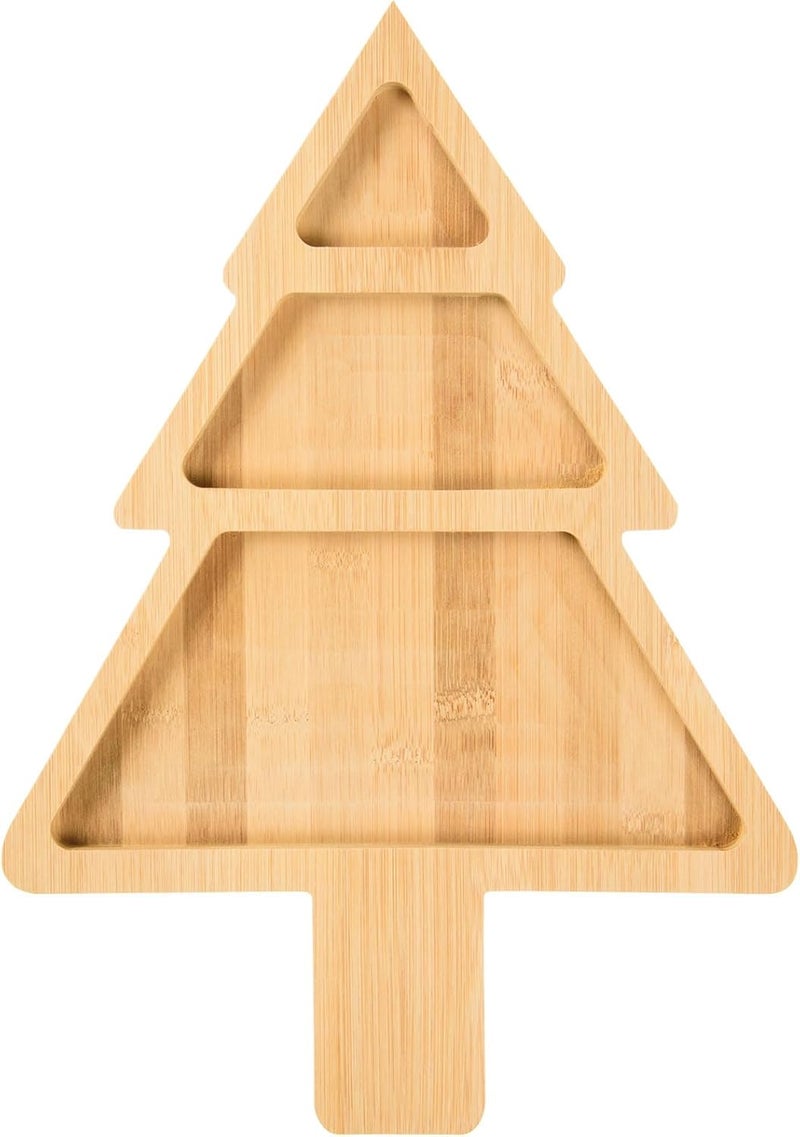 AWIZOM Christmas Bamboo Serving Platter Christmas Tree Shape Wooden Serving Tray Multiple Spaces Charcuterie Board Holiday Decorative Serving Appetizer Platters for Home Candy Snack Salad Food156x11x079 - Image 1
