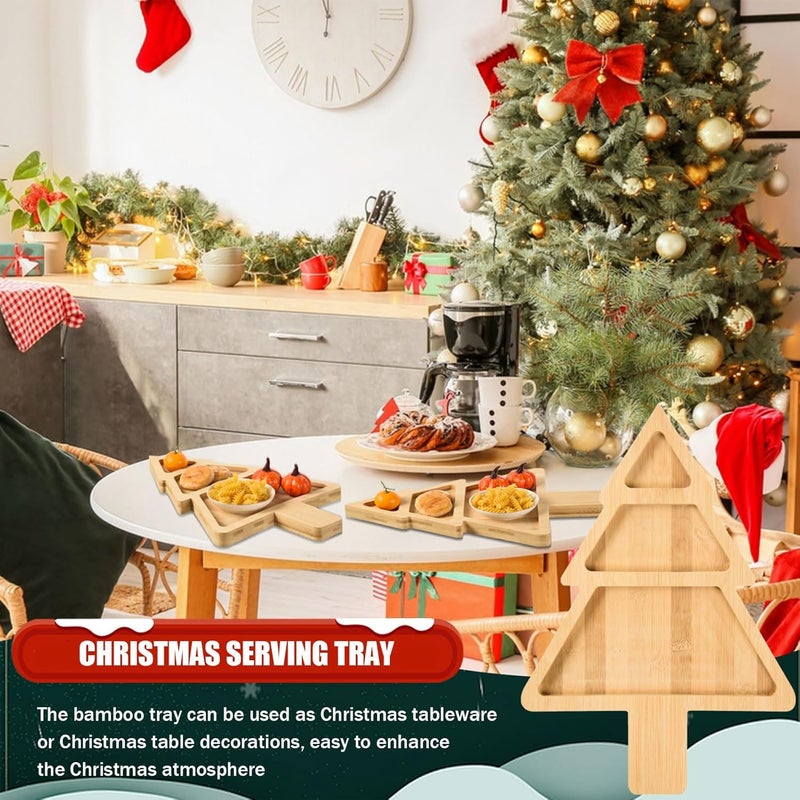 AWIZOM Christmas Bamboo Serving Platter Christmas Tree Shape Wooden Serving Tray Multiple Spaces Charcuterie Board Holiday Decorative Serving Appetizer Platters for Home Candy Snack Salad Food156x11x079 - Image 3